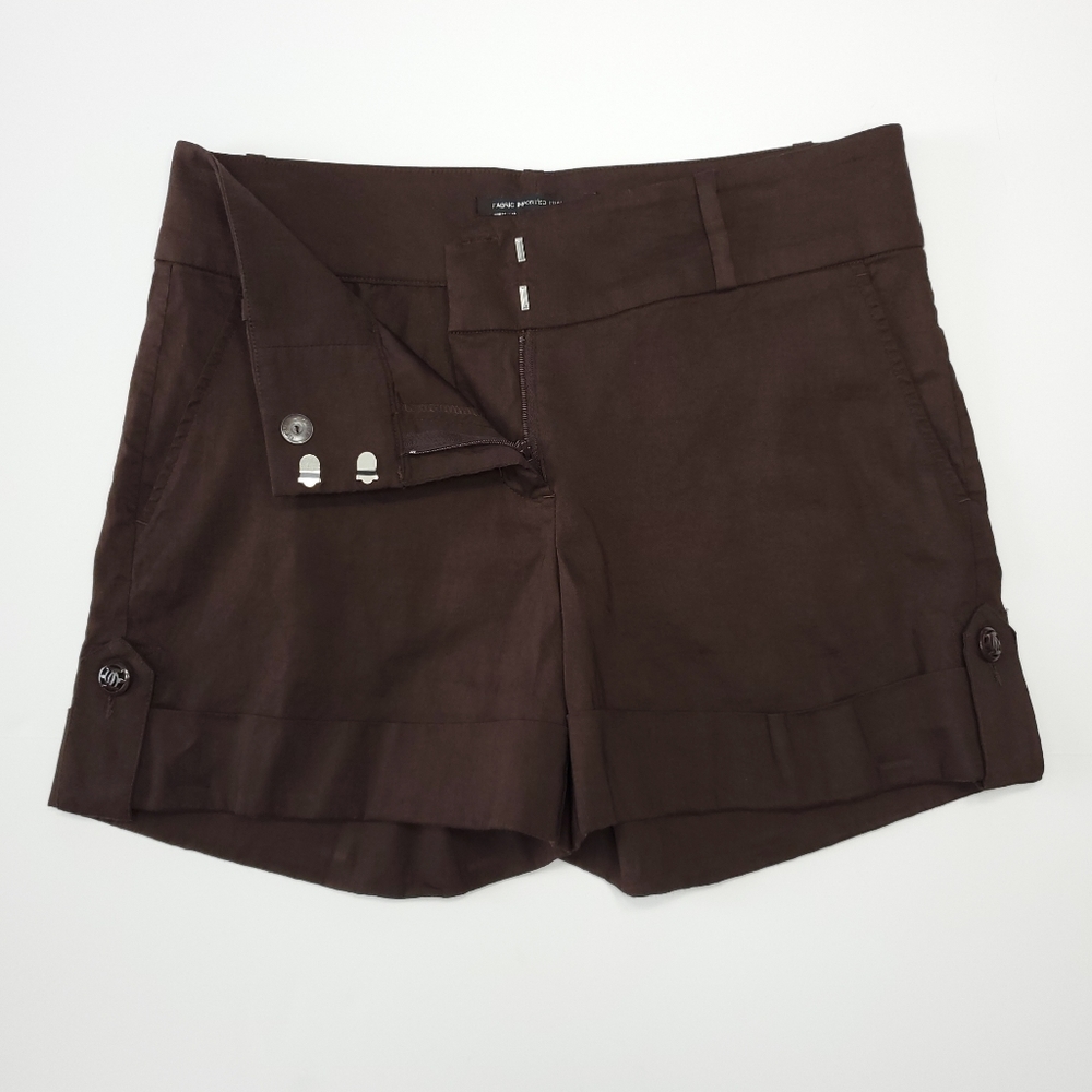 Bebe Dark, Chocolate Brown Cuffed Dress Shorts, Mid-Rise, Size 4, Italian Fabric